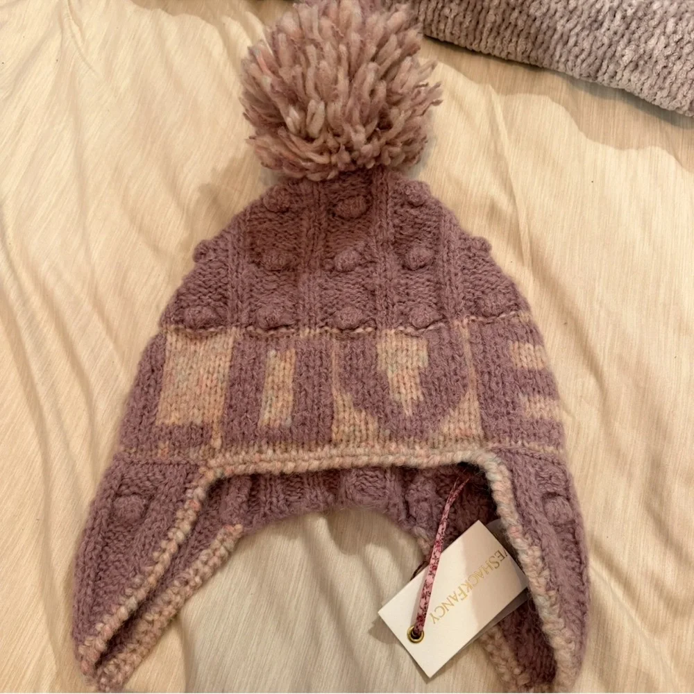 LoveShackFancy Signature LOVE Wool Winter Hat Beanie, NEW